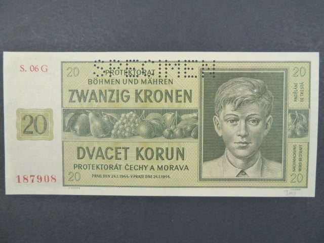 20 K 24.1.1944, série 06 G, perf. SPECIMEN