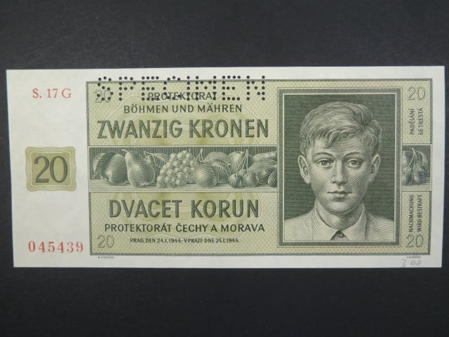 20 K 24.1.1944, série 17 G, perf. SPECIMEN