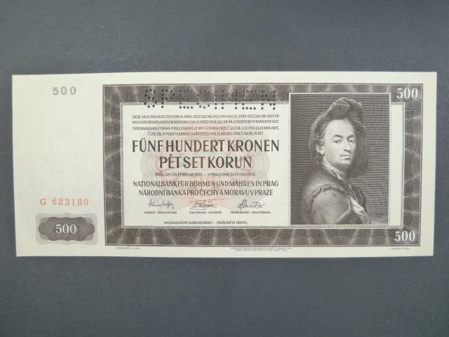 500 K 24.2.1942, I. vydání, série G, perf. SPECIMEN