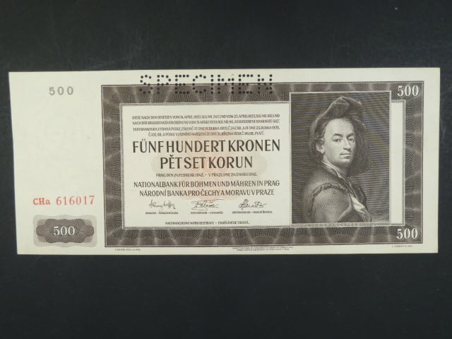 500 K 24.2.1942, II. vydání, série CHa, perf. SPECIMEN
