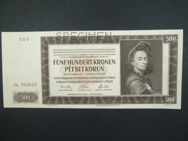 500 K 24.2.1942, II. vydání, série Ja, perf. SPECIMEN