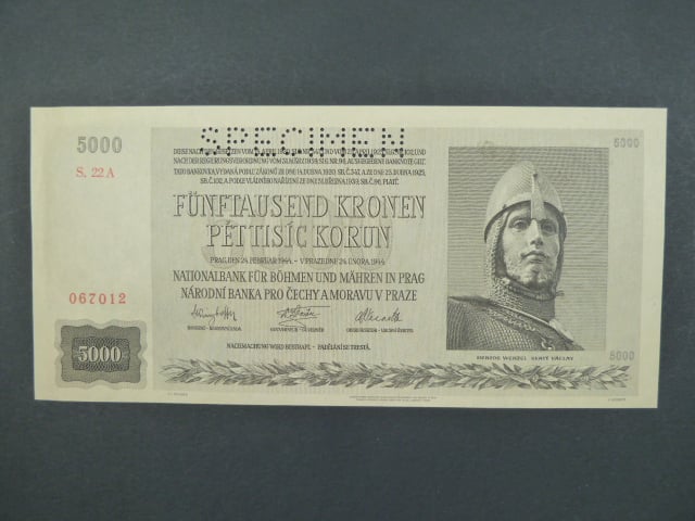 5000 K 24.2.1944 série 22 A, perf. SPECIMEN