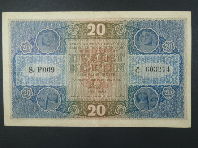 20 Kč 15.4.1919, serie P 009