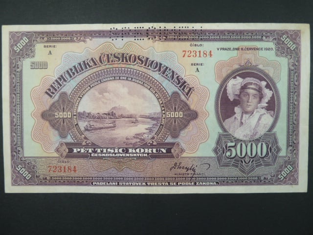 5000 Kč 6.7.1920, s.A, perf. SPECIMEN, velmi pěkný stav