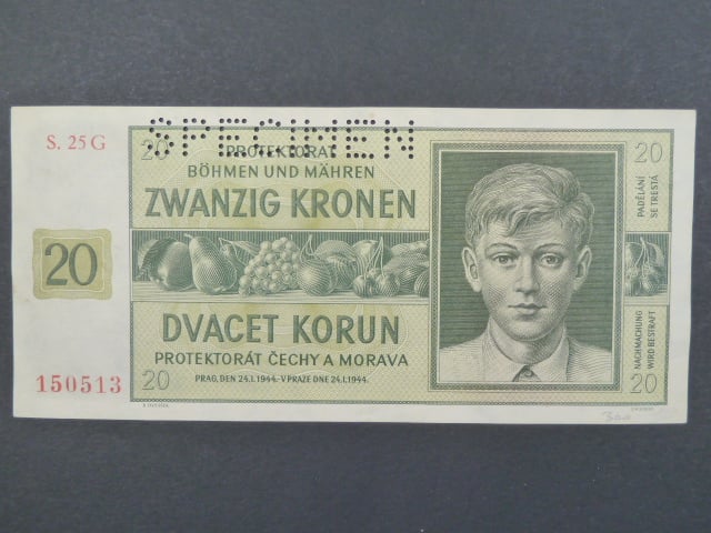 20 K 24.1.1944, série 25 G, perf. SPECIMEN