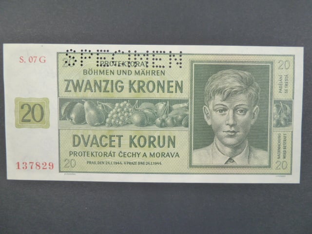 20 K 24.1.1944, série 07 G, perf. SPECIMEN