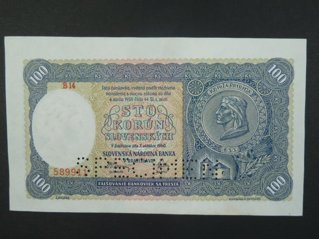100 Ks 7.10.1940 I.vydání, série B 14, perf. SPECIMEN