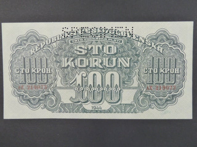 100 K 1944 série AX, číslovač 6b, perf. SPECIMEN