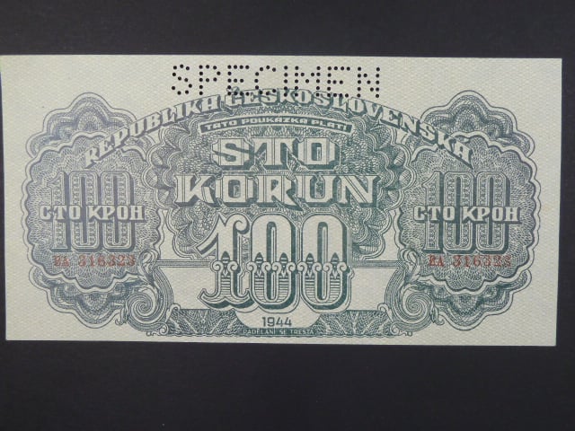 100 K 1944 série BA, číslovač 6b, perf. SPECIMEN