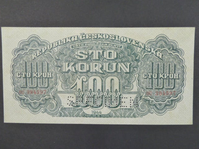 100 K 1944 série OC, číslovač 6b, perf. SPECIMEN, chybotisk "TÁTO"