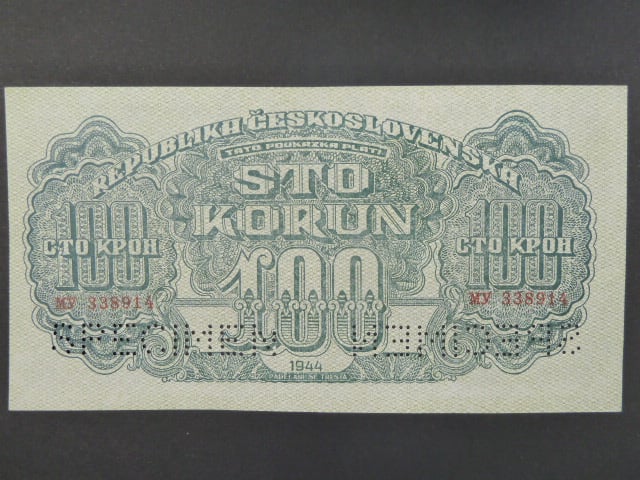 100 K 1944 série MY, číslovač 6b, perf. SPECIMEN