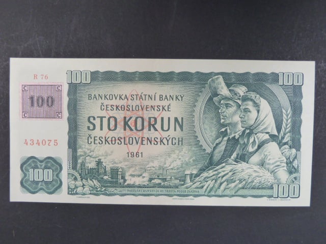 100 Kč 1961 s. R 76, kolek, široký číslovač 1c