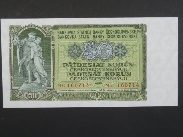50 Kčs 1953 série MC, tiskárna STC Praha