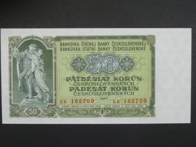 50 Kčs 1953 série KK, tiskárna STC Praha, perf. 3md