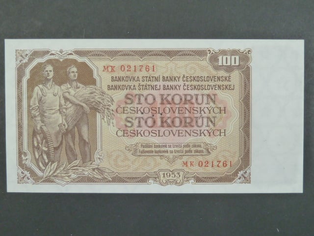 100 Kčs 1953 série MK, tiskárna STC Praha, perf. 3md