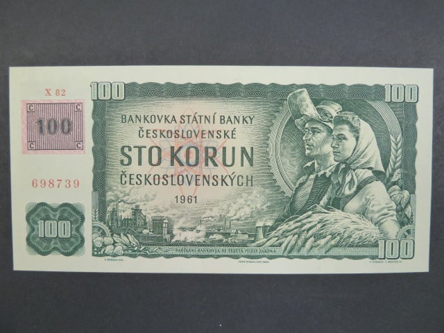 100 Kč 1961 s. X 82 (malá průsvitka) II.vydání, kolek, Baj. CZ 1e, Pi. 1