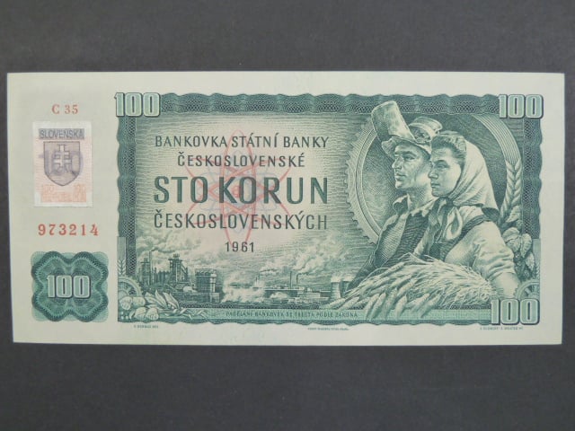 100 Sk 1961 s. C 35, kolkovaná, Baj. SK 3b, Pi. 17