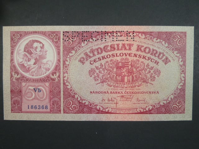 50 Kč 1.10.1929 série Vb, perf. SPECIMEN