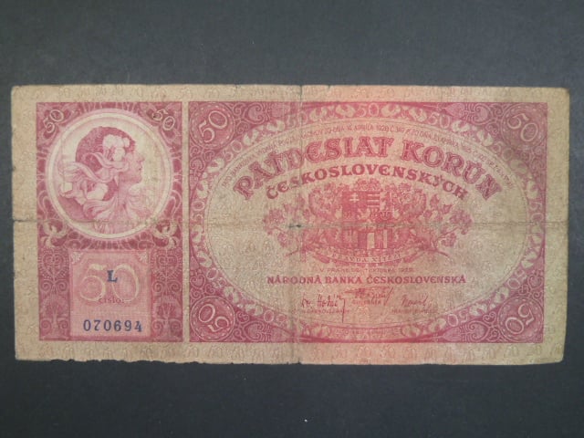50 Kč 1.10.1929, serie L, chybotisk "OKTOBRA"