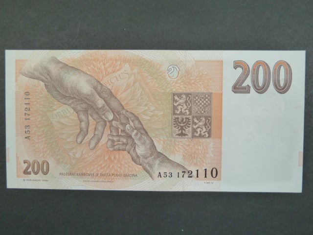 200 Kč 1993 s. A 53 proužek Kčs, Baj. CZ 6a, Pi. 6a