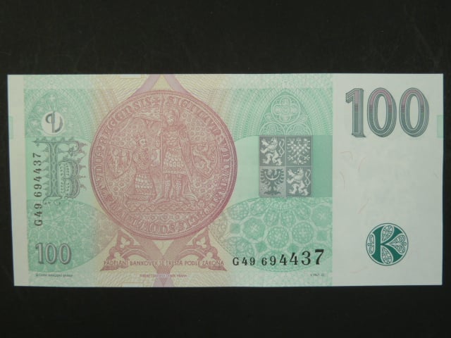 100 Kč 1997 s. G 49, Baj. CZ 18, Pi. 18