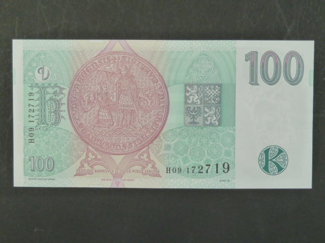100 Kč 1997 s. H 09, Baj. CZ 18, Pi. 18