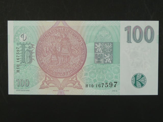 100 Kč 1997 s. H 10, Baj. CZ 18, Pi. 18