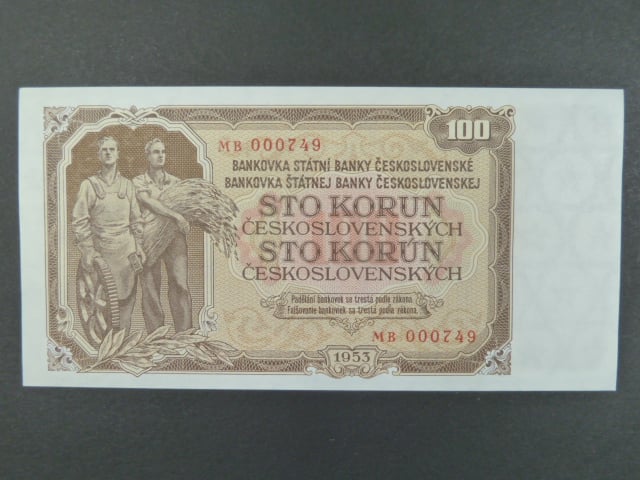 100 Kčs 1953 série MC, tiskárna STC Praha