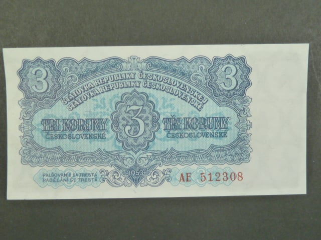 3 Kčs 1953 série AE, tiskárna Goznak Moskva