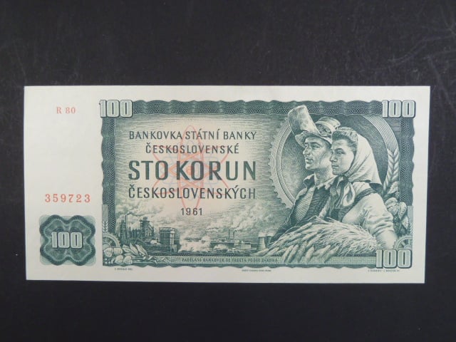 100 Kčs 1961 série R 80, široký číslovač 1c