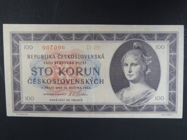 100 Kčs 1945 série D 05