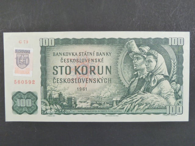 100 Sk 1961 s. G 73 II, kolkovaná, číslovač 1c, Baj. SK 3e1, Pi. 17
