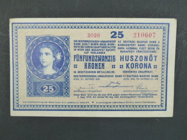 25 K 27.10.1918 série 3028 s podtiskem na R