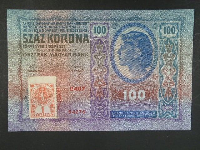 100 K 2.1.1912, Kolkovaná zoubkovaným kolkem, perf. ze tří stran
