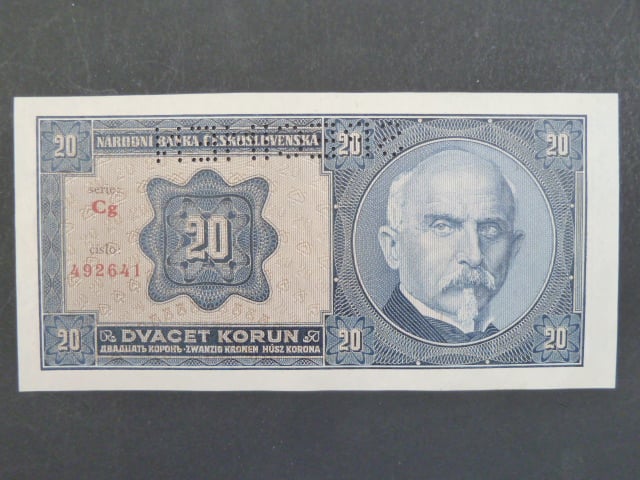 20 Kč 1.10.1926 série Cg, perf. SPECIMEN