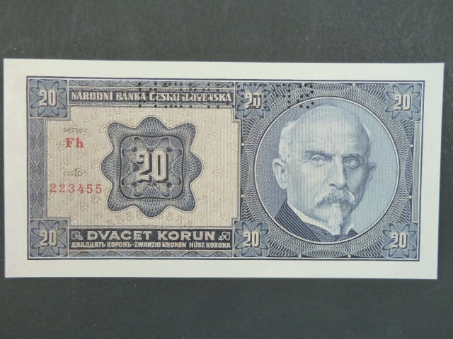 20 Kč 1.10.1926 série Fh, perf. SPECIMEN