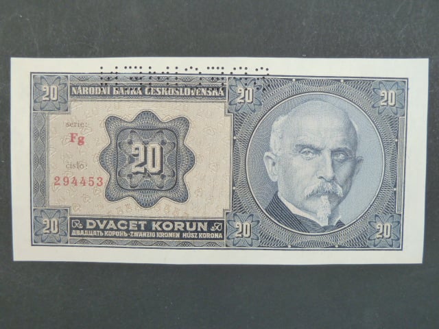 20 Kč 1.10.1926 série Fg, perf. SPECIMEN