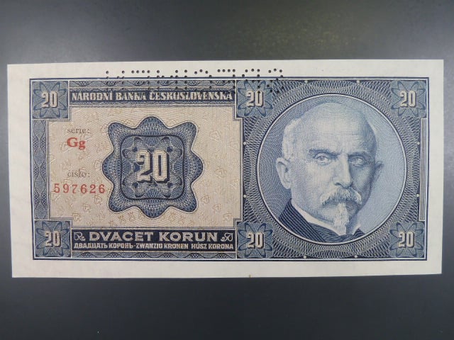 20 Kč 1.10.1926 série Me, perf. SPECIMEN