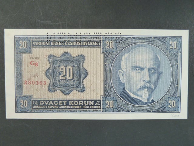20 Kč 1.10.1926 série Gg, perf. SPECIMEN