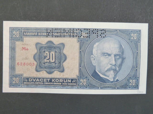 20 Kč 1.10.1926 série Me, perf. SPECIMEN