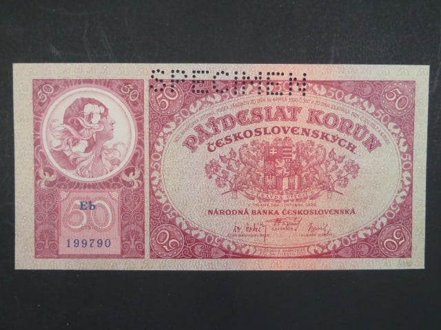50 Kč 1.10.1929 série Eb, perf. SPECIMEN
