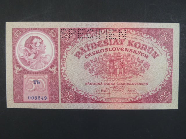 50 Kč 1.10.1929 série Tb, perf. SPECIMEN