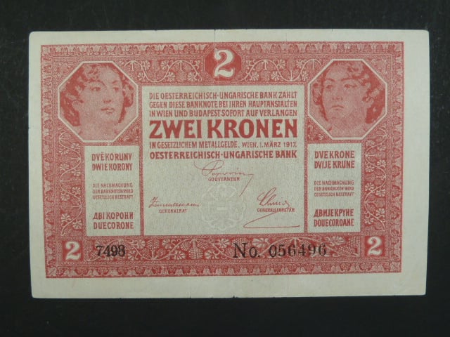 2 K 1.3.1917 série 7498, 3x natržená v okraji