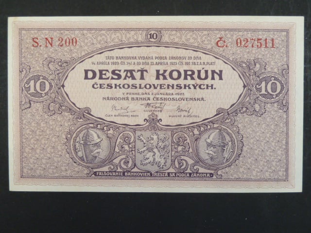 10 Kčs 2.1.1927 série N 200