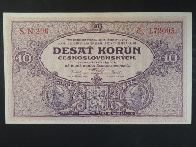 10 Kčs 2.1.1927 série N 206