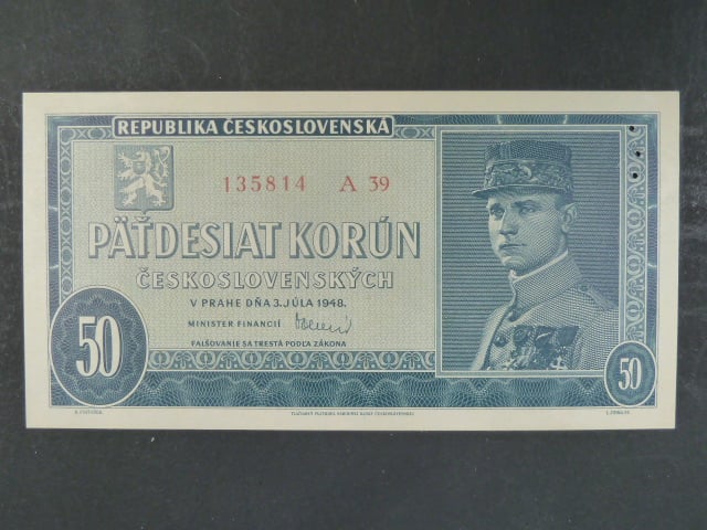 50 Kčs 3.7.1948, serie A 39, perf. "3md"
