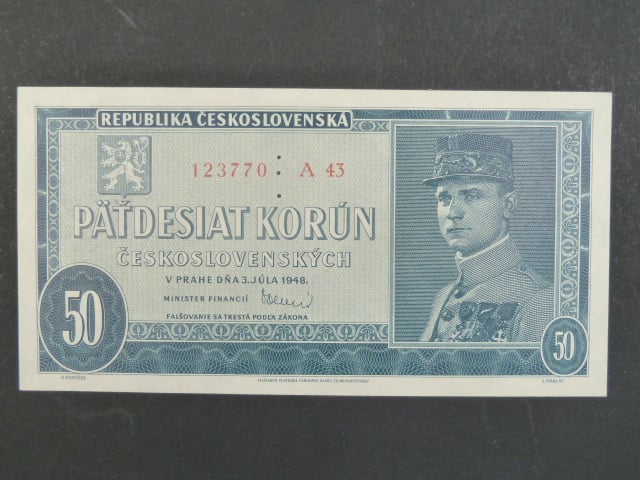 50 Kčs 3.7.1948, serie A 43, perf. "3md"