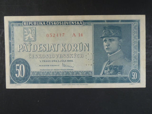 50 Kčs 3.7.1948, serie A 14, perf. "S"