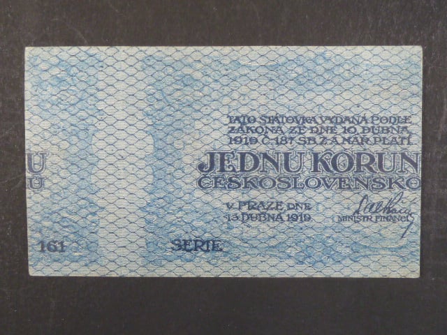 1 Kč 15. 4. 1919, s.161 chybotisk s velkým posunem řezu do další bankovky