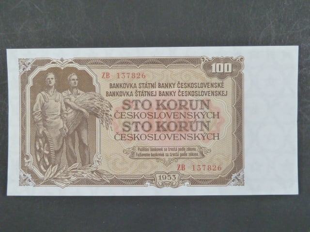 100 Kčs 1953 série ZB, tiskárna Goznak Moskva, náhradní série